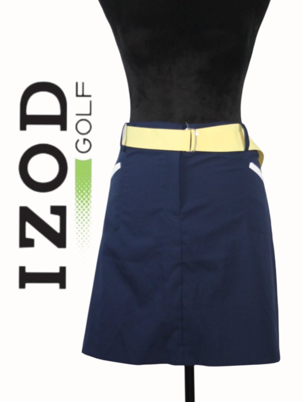 Izod Golf Navy Skort w/ White Trim on Pockets and Yellow Grosgrain Belt Size 16